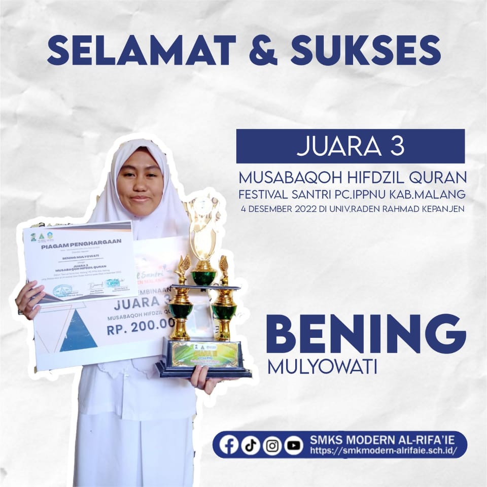 Juara 3 Lomba Hifdzil Quran IPPNU Kab Malang 2022