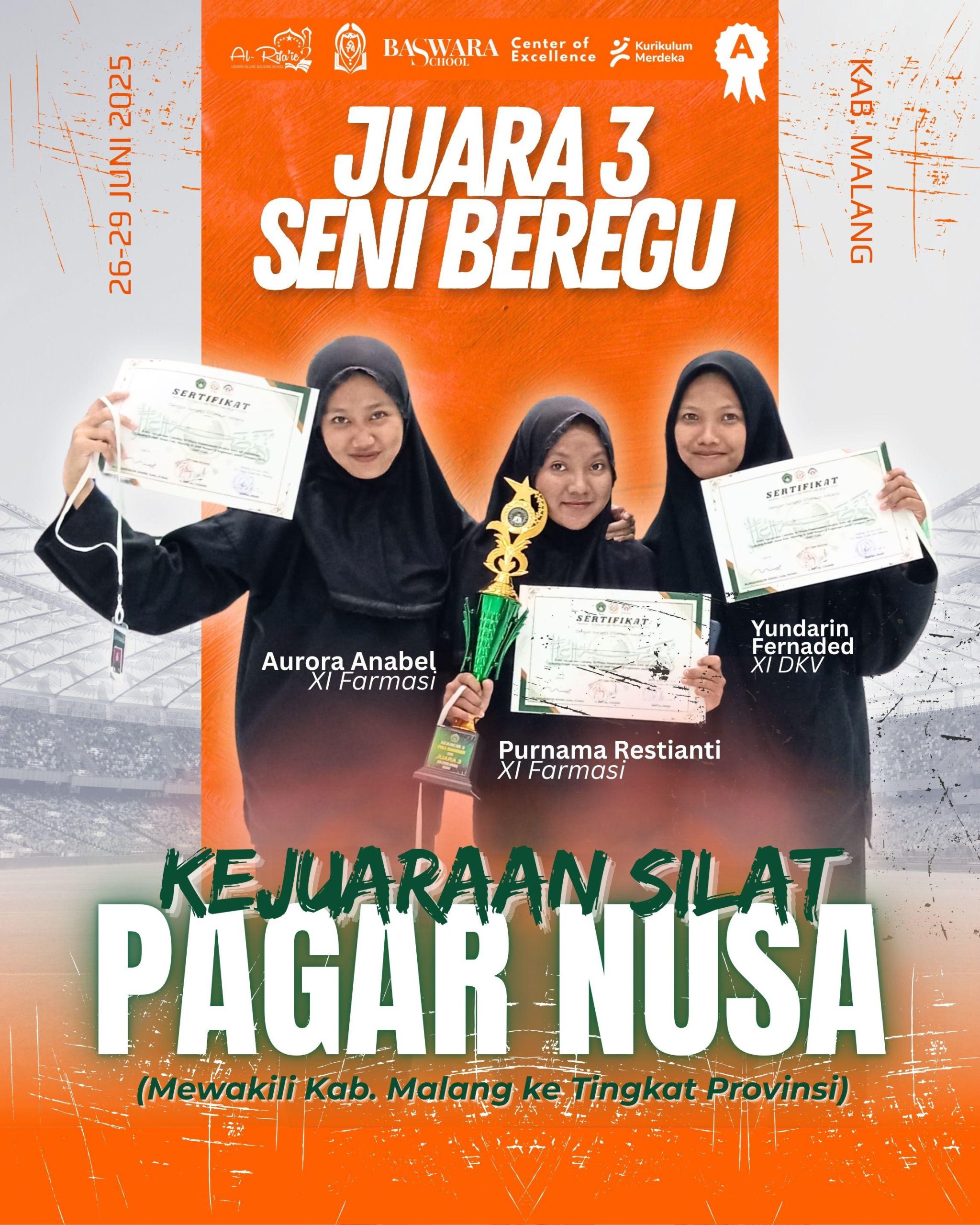 Kobar Semangat Sang Juara! Tiga Srikandi SMK Modern Al-Rifa'ie Ukir Prestasi di Kejurcab Pagar Nusa Kabupaten Malang 2025 dan Melaju ke Tingkat Provinsi!